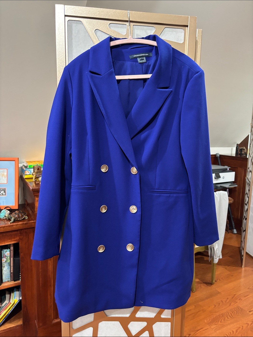 French Connection Double-Breasted Blazer Coat in Cobalt Blue